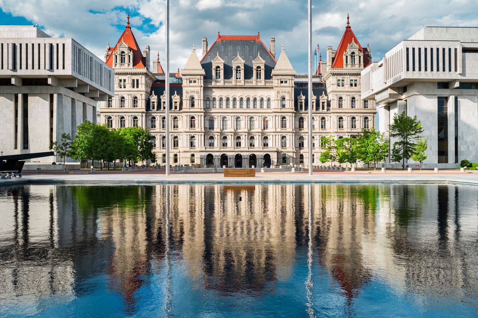 New York State Capitol in Albany, surrounded by the regional cityscape